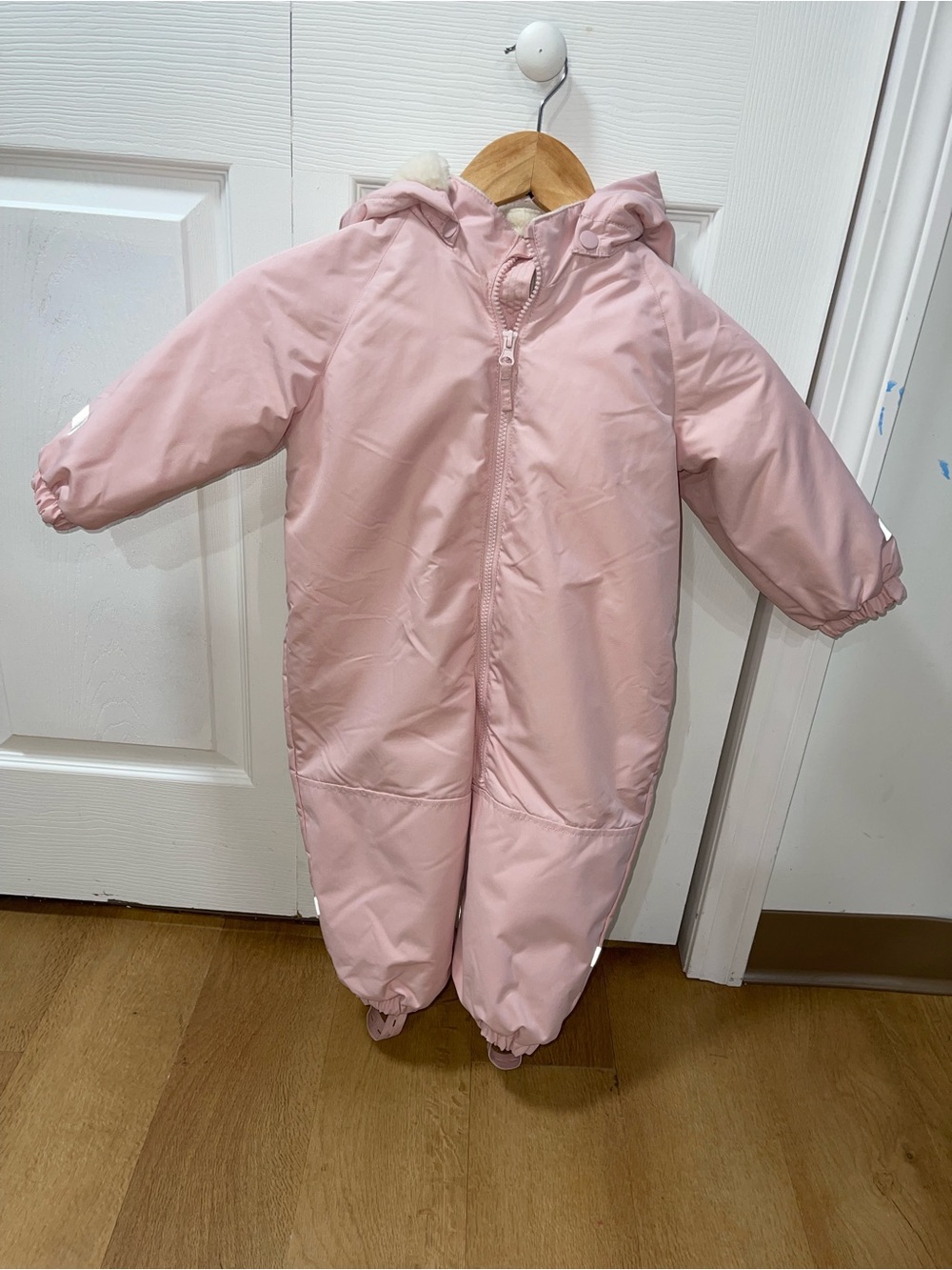 Kids Pink Hooded One-Piece Snowsuit